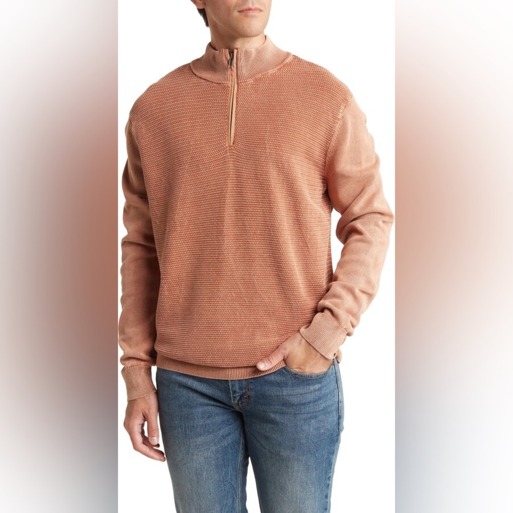 Coastaoro Sweatshirt Mens XL Coral 1/4 Zip Pullover 100% Cotton